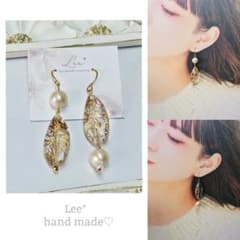 518 アシメ クリアゴールド 大ぶり 大人かわいい♡ピアス/イヤリング