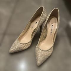 DIANA プラチナ グリッターチュールパンプス23.5cm ヒール9センチ