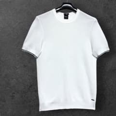 HUGO BOSS Tシャツ サマーニット ロゴ コットン 半袖 ホワイト L HUGO BOSS Tシャツ サマーニット ロゴ コットン 半袖 ホワイト L