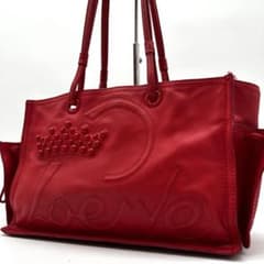 美品】ロエベ ショッパー トートバッグ レザー スタッズ レッド 肩掛け