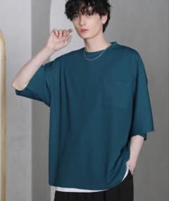 ETELIO 梨地ポケット付きクルービッグTシャツ　ブルーグリーンのサムネイル