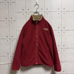 状態◎ノースフェイス　フリースジャケット　刺繍ロゴ　キッズ140 ワインレッド系