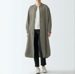 美品 無印良品 リネン スタンドカラーワンピース M-Lのサムネイル