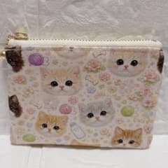 ミニポーチ フラットポーチ ファスナーポーチ ハンドメイド 猫ちゃん