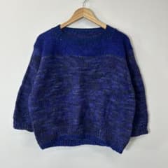 90'sミックスニット青短丈ショート丈ゆるダボデザインニット ビッグシルエットのサムネイル