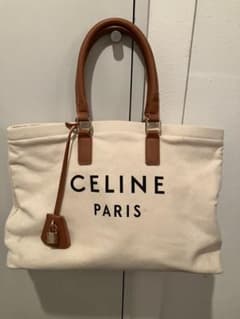 【極美品⠀】CELINE ロゴ付きトートバッグ アイボリー セリーヌ/トートバッグ/メイドイントート スモール/アイボリー×レッド