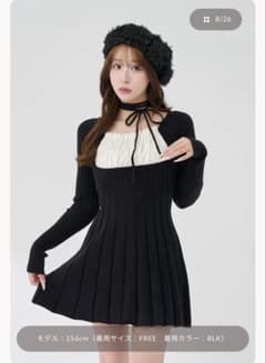 darichネックリボンデザインフレアニットミニワンピース BLK - メルカリ