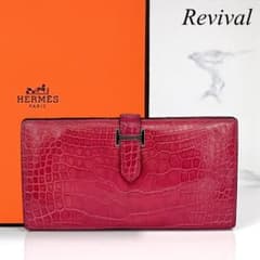 美品】エルメス ベアンスフレ クロコダイル ピンク ◽︎K刻印 折財布 