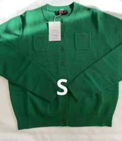 Cabanコットンカシミヤ クルーネックカーディガン S グリーン