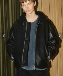 OPENING ACT リアルレザームートンハイネックジャケット ブラックL