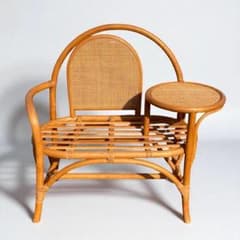 テレフォンベンチ 籐 ラタン インテリア 昭和レトロ 椅子 テーブル ヴィンテージ ラタン テレフォンべンチ 藤家具 椅子 テーブル付き 昭和