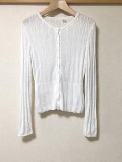 H&M ホワイト透かし編み 長袖カーディガンのサムネイル