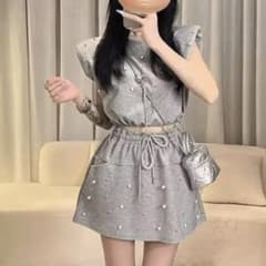 韓国パールスウェットセットアップ