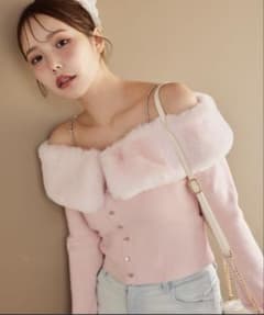 NICE CLAUP ナイスクラップ ピンク オフショルダー ファーニット