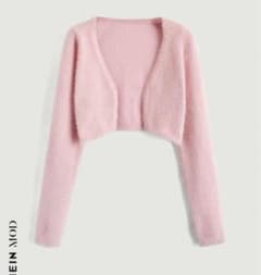 SHEIN MOD クロップ ファジーダスター カーディガン ピンク