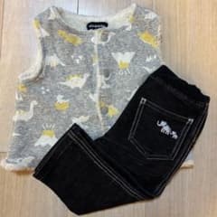 【コーデセット】クレードスコープ 恐竜ボアベスト＆デニムパンツ 80 男の子のサムネイル