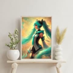 初音ミク イラスト 絵画風 A4サイズ ポスター ハンドメイド ファン