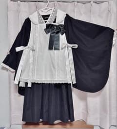 NyaNya 和風メイド ロリータ エプロン付き着物風ドレス ブラック NyaNya 和風メイド ロリータ エプロン付き着物風ドレス ブラック