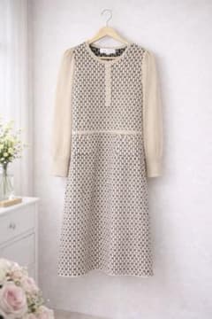 スーパービューティー⭐️ジャガード編み袖パワーネットニット