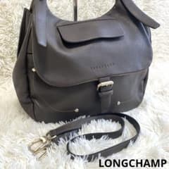 LONGCHAMP ブラウン レザーショルダーバッグ バルザン 美品 2way 