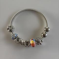Brand new (purchased overseas) metal bead bracelet with charm, silver, Pandora style.
