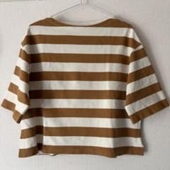【美品】オレンジのボーダーT ボートネック 五分袖のサムネイル