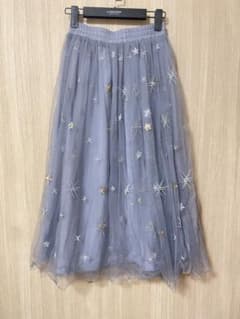 星柄刺繍 チュールフレアロングスカート グレーのサムネイル