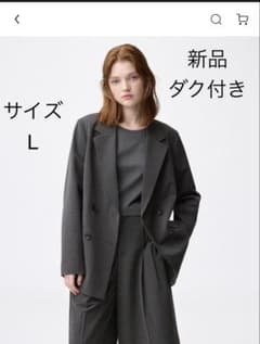 ダブルブレストチェックジャケット ダークグレー Lのサムネイル