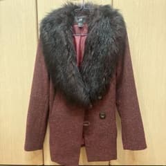 H&M ファー付き ウールコート ボルドーのサムネイル