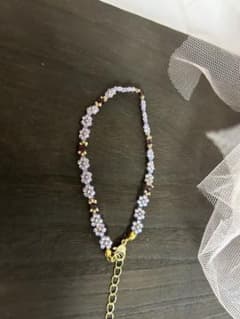 薄いピンク紫の花ビーズブレスレットのサムネイル