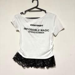 レース裾 半袖 ワンショルダー Tシャツ ミニT 韓国 Y2K ショート丈のサムネイル