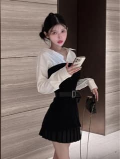 シャツドッキングプリーツニットミニワンピースのサムネイル