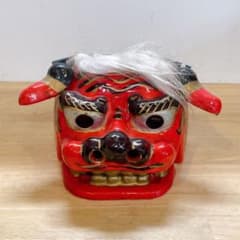 E. 昭和レトロ 木製 木彫 獅子頭 獅子舞 縁起物 魔除け 正月飾り