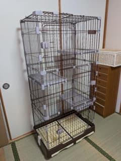キャット猫ケージ 　チンチラにも　3段　コンパクト　ブラウン　キャスター付き キャット猫ケージ チンチラにも 3段 コンパクト ブラウン キャスター