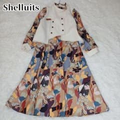 ​美品✨ シェルーツ アート柄 切り替え ロングワンピース ハイネック レトロのサムネイル
