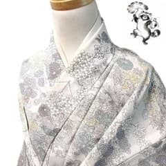 たぬき亭】た62 着物 化繊 洗える着物 袷 グレー 花柄 訳あり - メルカリ