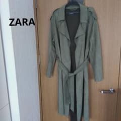 ZARA スエード調 ロングコート カーキ ベルト付きガウン トレンチ