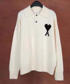 AMI PARIS ホワイトリーポロニット ハート刺繍 - メルカリ