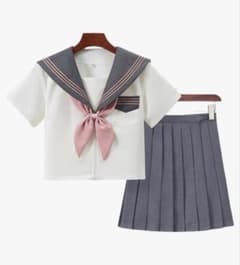 セーラー服 上下セット 半袖 グレー ピンクのサムネイル