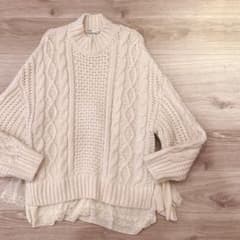 ZARA  レースドッキング　ざっくり編みニットチュニックのサムネイル
