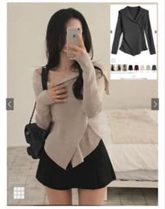 【新品】GRL 2Wayアシンメトリーリブニットトップス[th060] ベージュのサムネイル