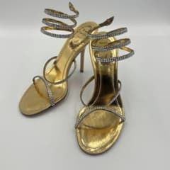 【新品級】レネカオヴィラ サンダル スネーク　スワロフスキー　ゴールド 37 新品級】レネカオヴィラ サンダル スネーク スワロフスキー ゴールド