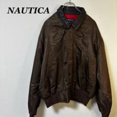 【希少】 NAUTICA ブラウン ボンバーフライトジャケット 90s 襟レザー 希少】 NAUTICA ブラウン ボンバーフライトジャケット 90s 襟レザー