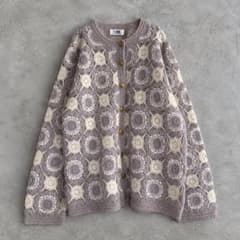 vintageレトロ古着モチーフ編みモヘアニットカーディガン