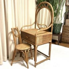 アンティーク✨ ラタン ドレッサー 椅子付き 鏡台 籐家具
