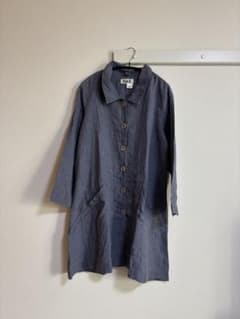FLAX リネンシャツ ワンピース 長袖 ネイビーのサムネイル