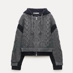 ZARA ザラ コントラストニットカーディガン ケーブルニットカーディガン Lのサムネイル