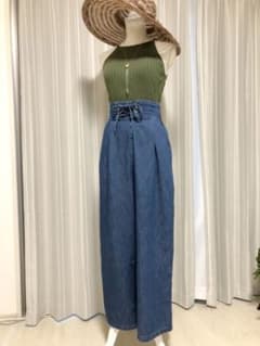 ハイウエスト デニムパンツ ワイドパンツのサムネイル