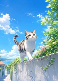 Y【一点物】ぬくもりに包まれる猫の親子｜癒しの4Kイラスト 一点物】青空と猫のさんぽ道｜癒しのイラスト - メルカリ