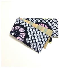 美品 正絹 有松絞り×紬 半幅帯 長尺 伝統の絞り技法が光る 藍に映える